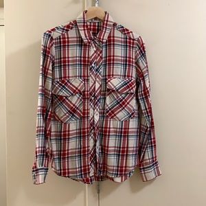 Zara woman checkered red blue button up shirt size medium